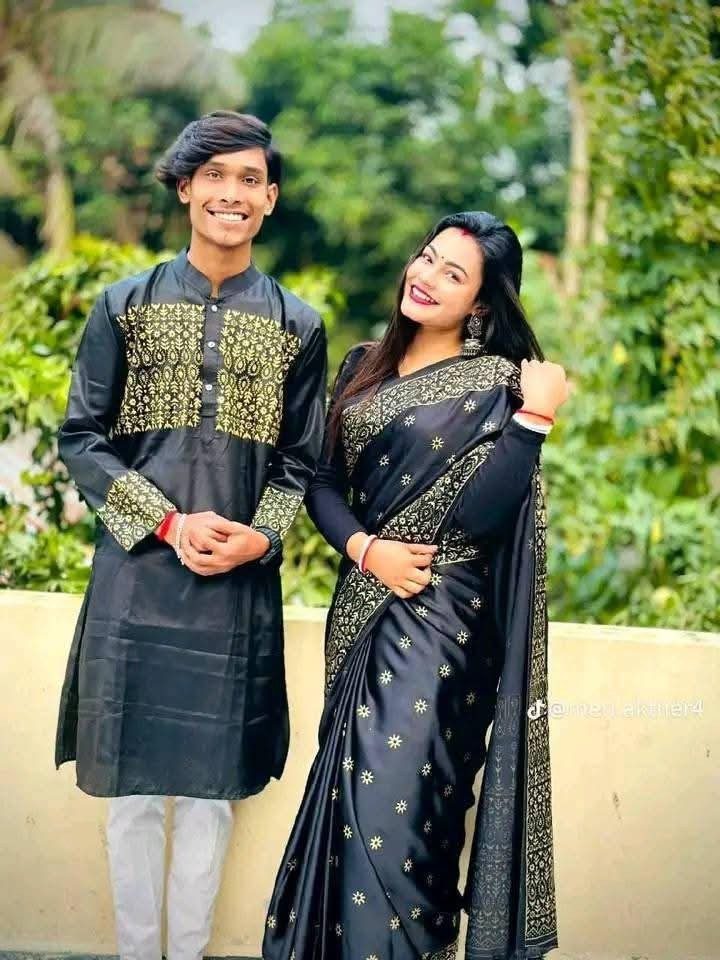 প্রিমিয়াম জাপানি সিল্ক শাড়ি ও ধুপিয়ান সিল্ক পাঞ্জাবি কাপল সেট