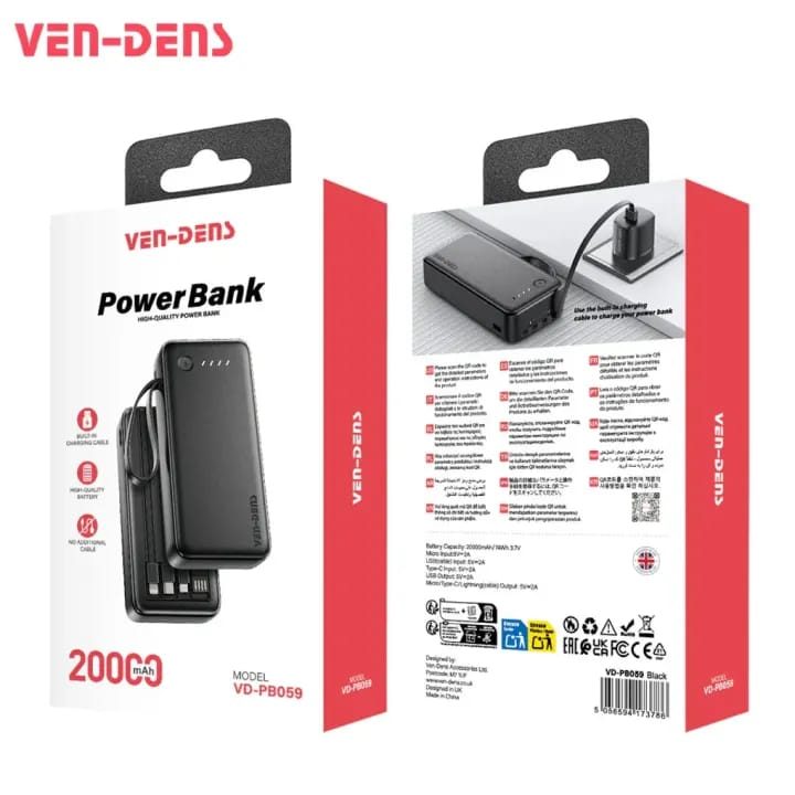 🔋 VEN-DENS 20000mAh Power Bank — VD-PB059