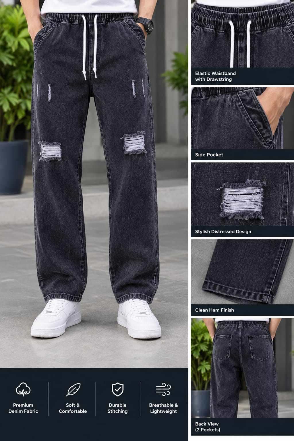 Stylish Semi Baggy Cargo Denim Pant